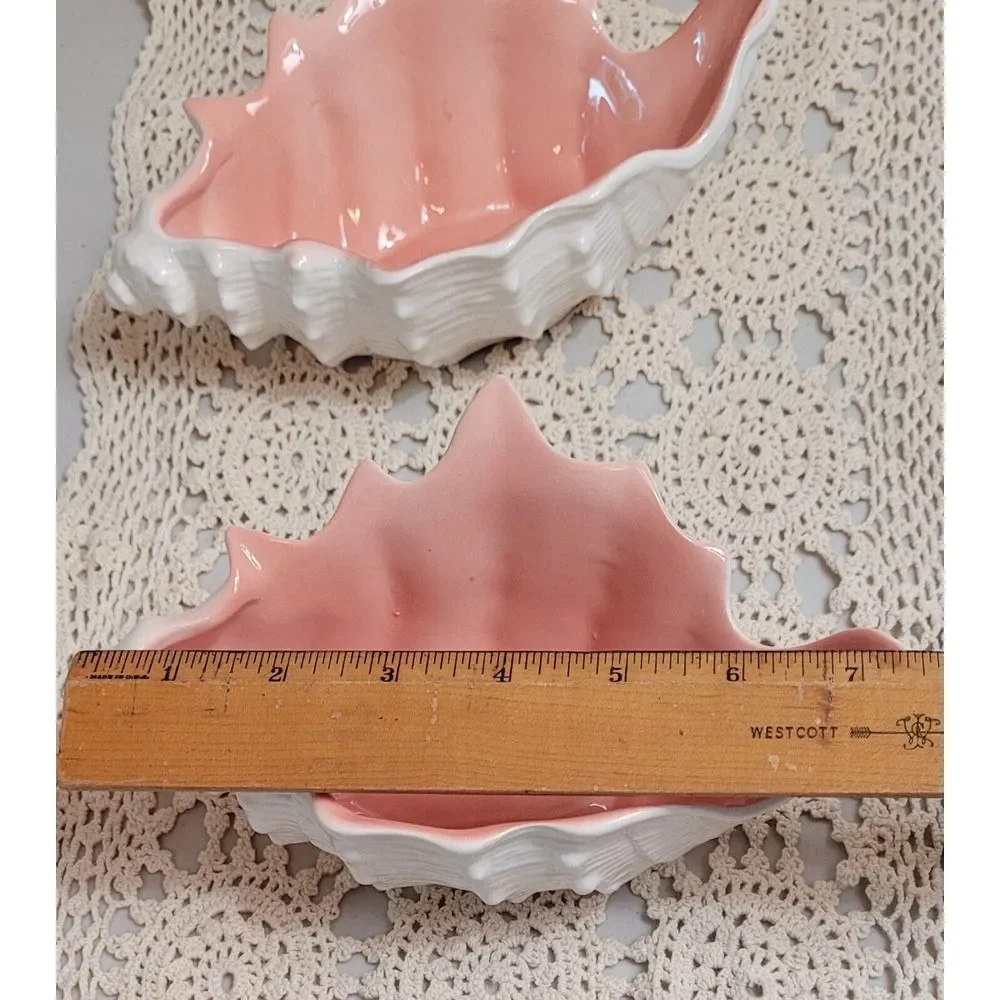 Vintage 1970s Fitz &‎ Floyd Shell Shaped Bowl Cream Outside Pink In. 8